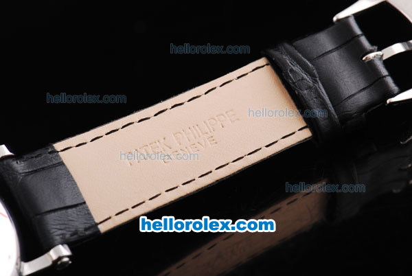 Patek Philippe Calatrava Automatic Movement Silver Case with Black Dial-White Roman Markers and Black Leather Strap - Click Image to Close